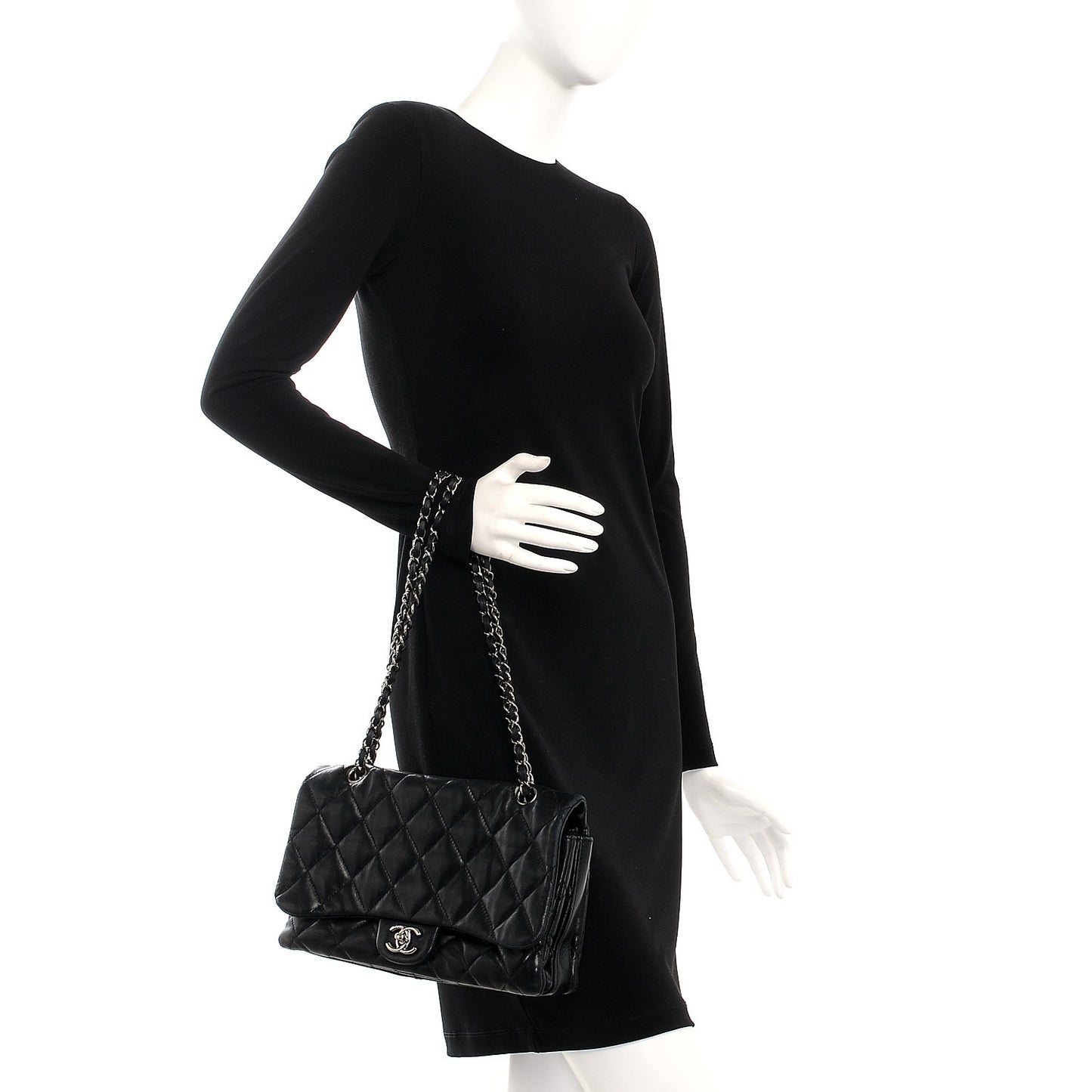 Lambskin Quilted Maxi 3 Flap Black