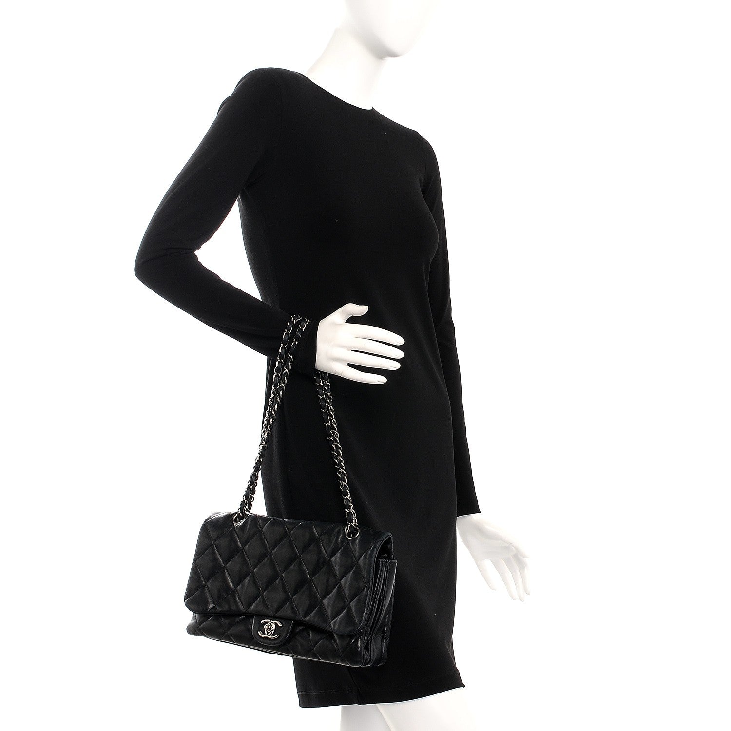 Chanel Lambskin Quilted Maxi 3 Flap Black 3 of 16