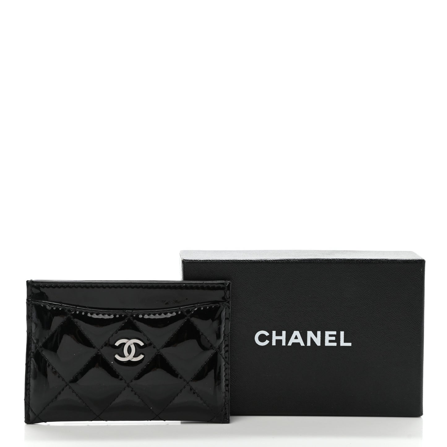 Patent Calfskin Quilted Card Holder Black