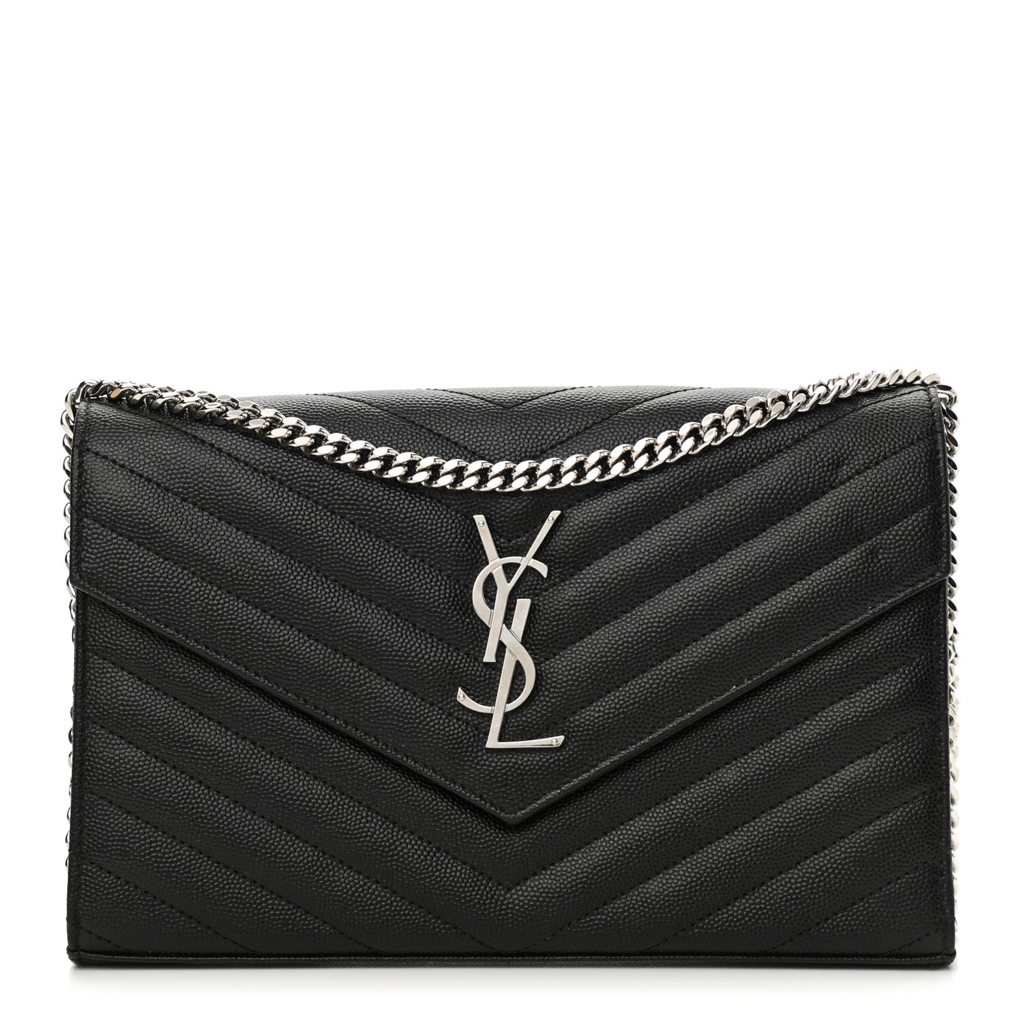 Grain De Poudre Matelasse Chevron Monogram Chain Wallet Black