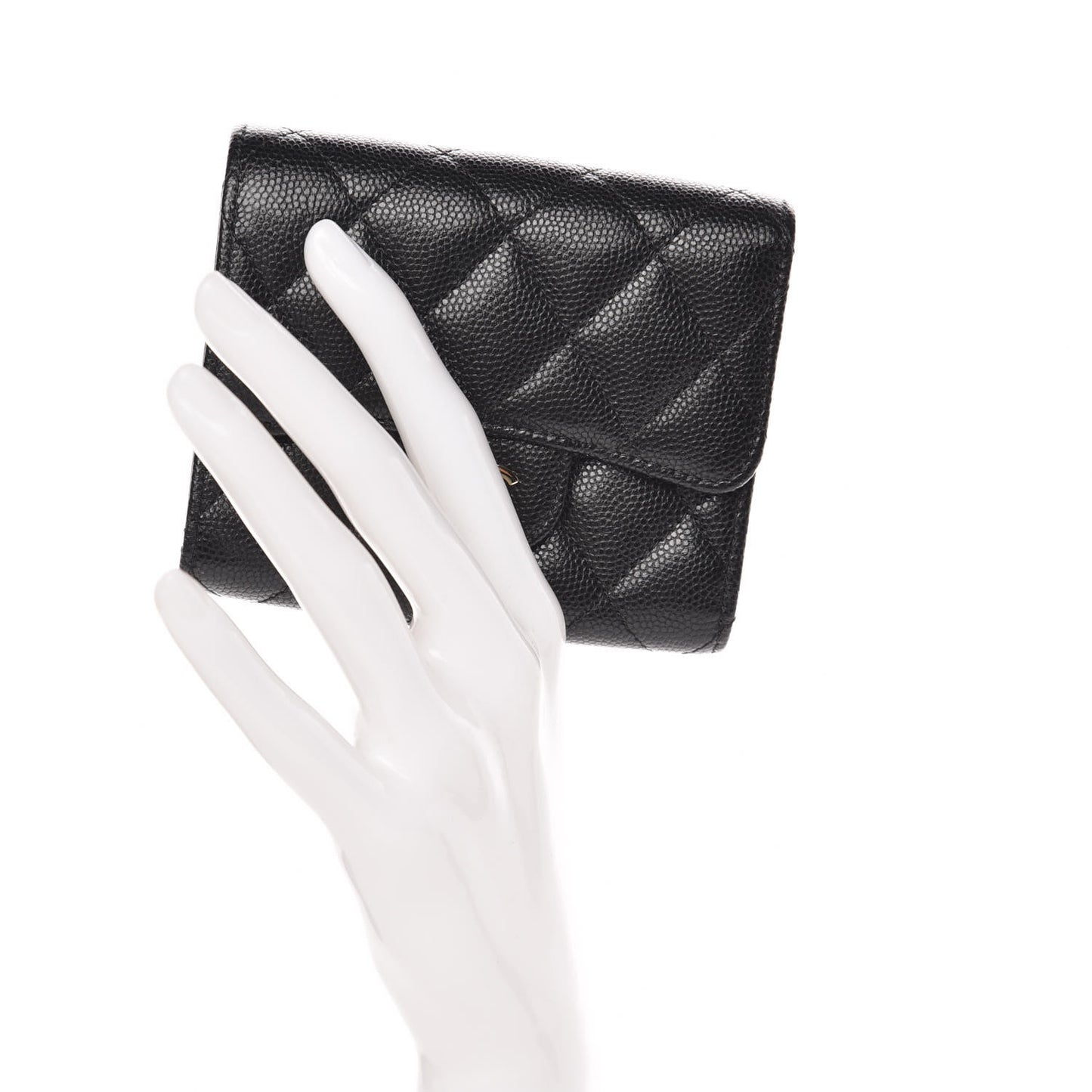 Caviar Quilted Compact Flap Wallet Black