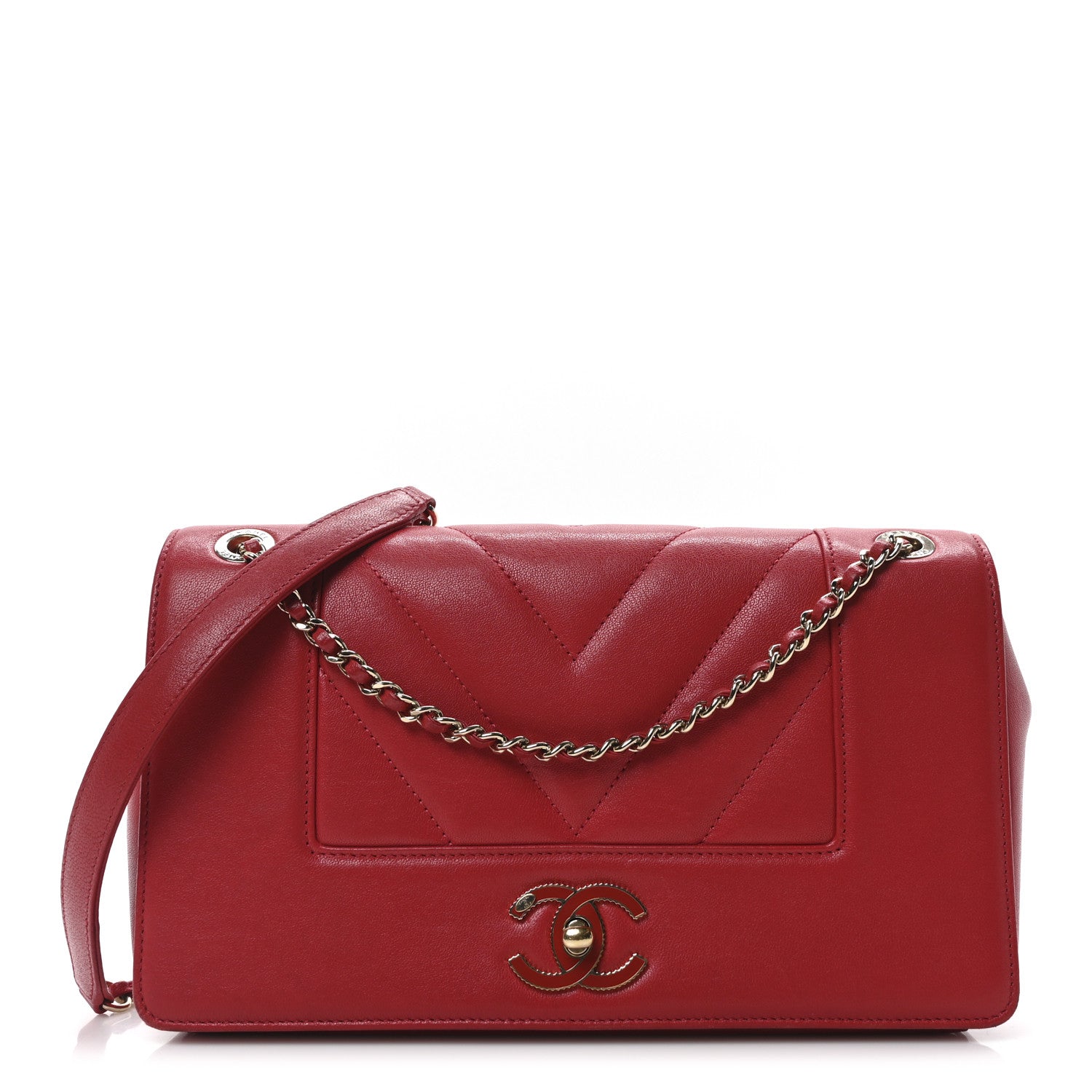 Chanel Sheepskin Chevron Quilted Vintage Mademoiselle Flap Red 1 of 10