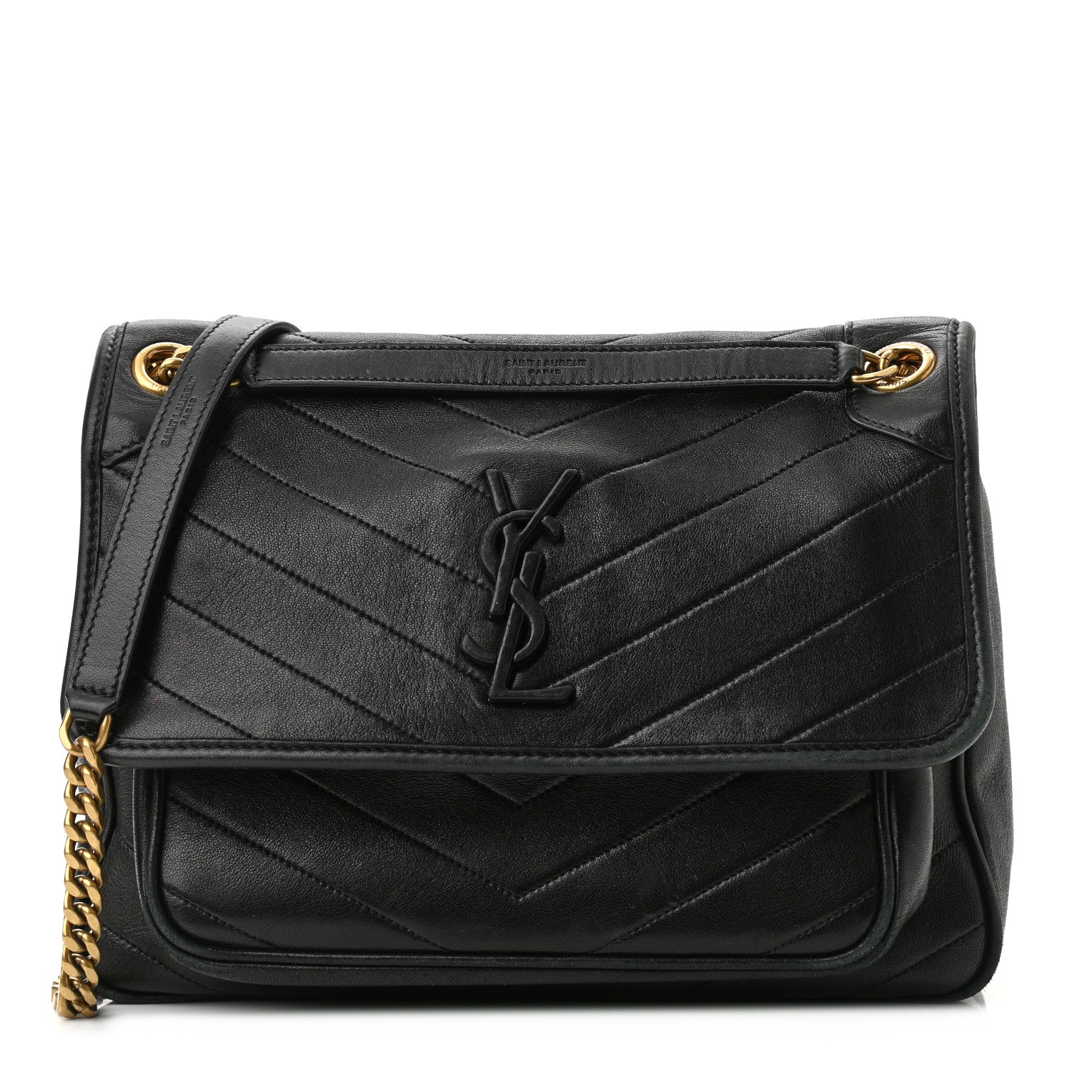 Saint Laurent Lambskin Matelasse Monogram Medium Niki Chain Satchel Black 1 of 12