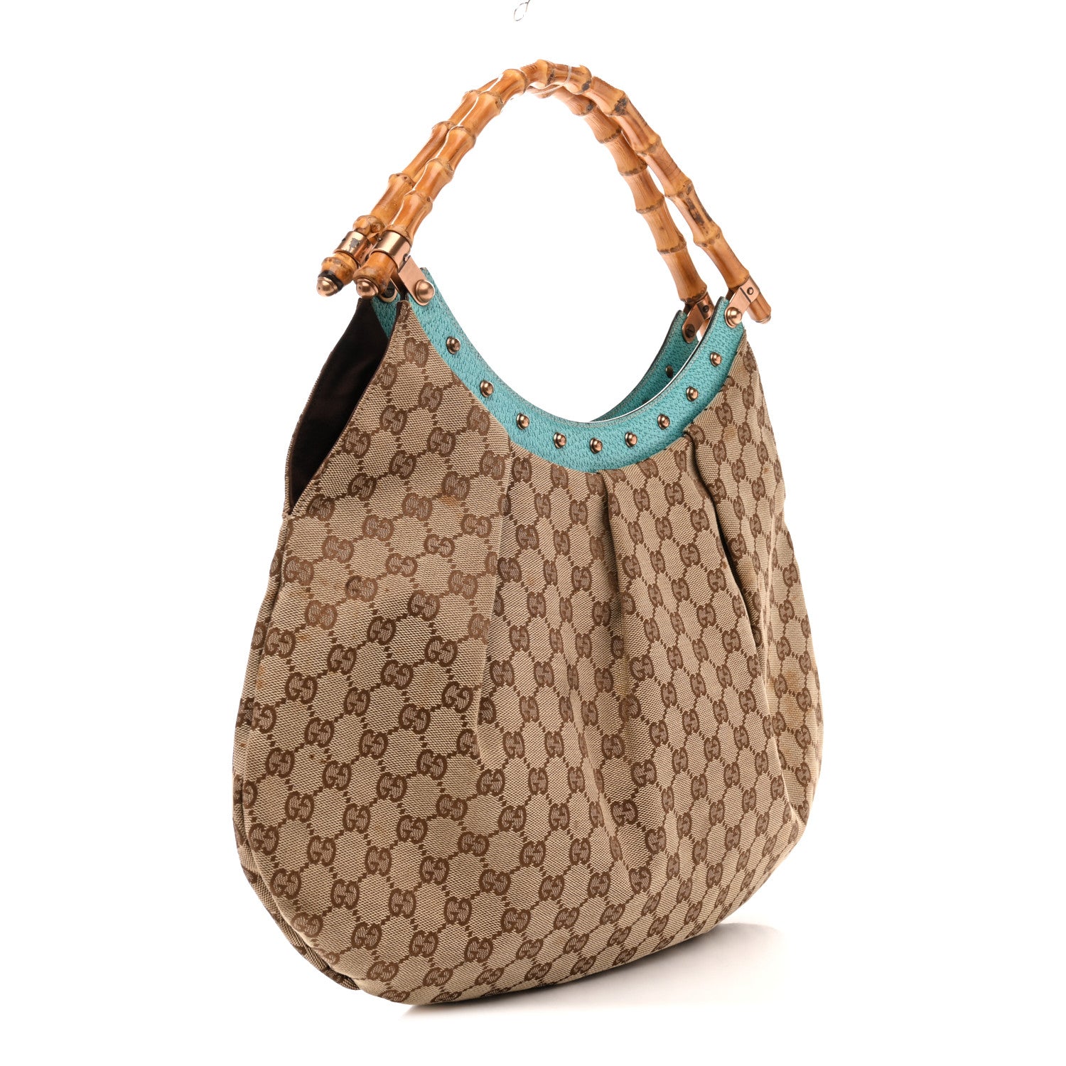 Gucci Monogram Bamboo Top Handle Bag Turquoise 3 of 15