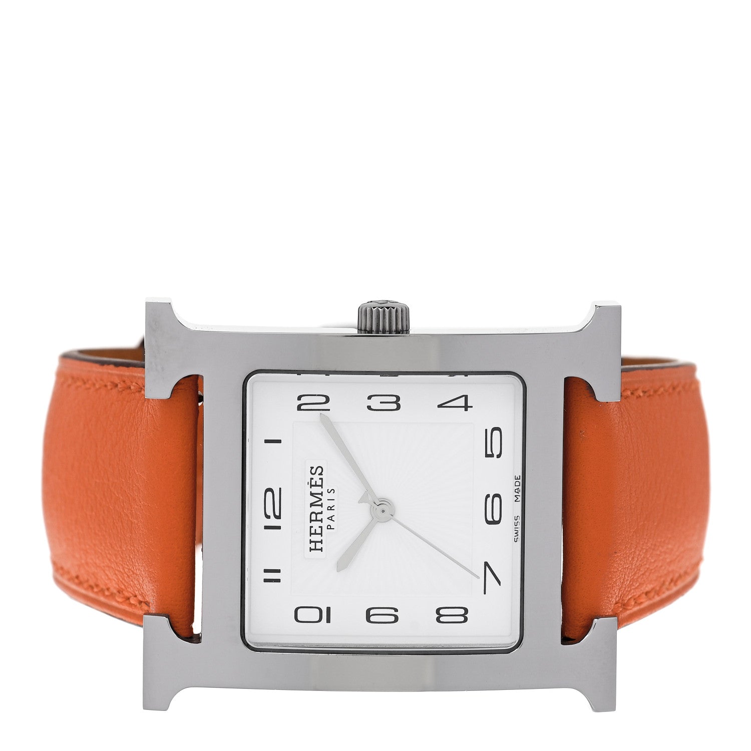 Hermes Stainless Steel Swift 30.5mm Heure H Hour Quartz Watch Orange 2 of 5