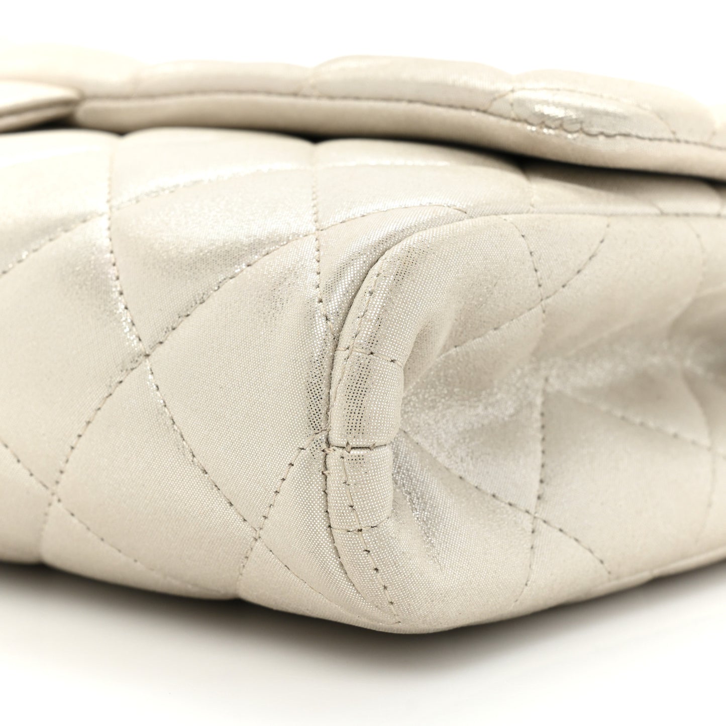 Iridescent Calfskin Quilted Clutch With Chain Flap Light Gold