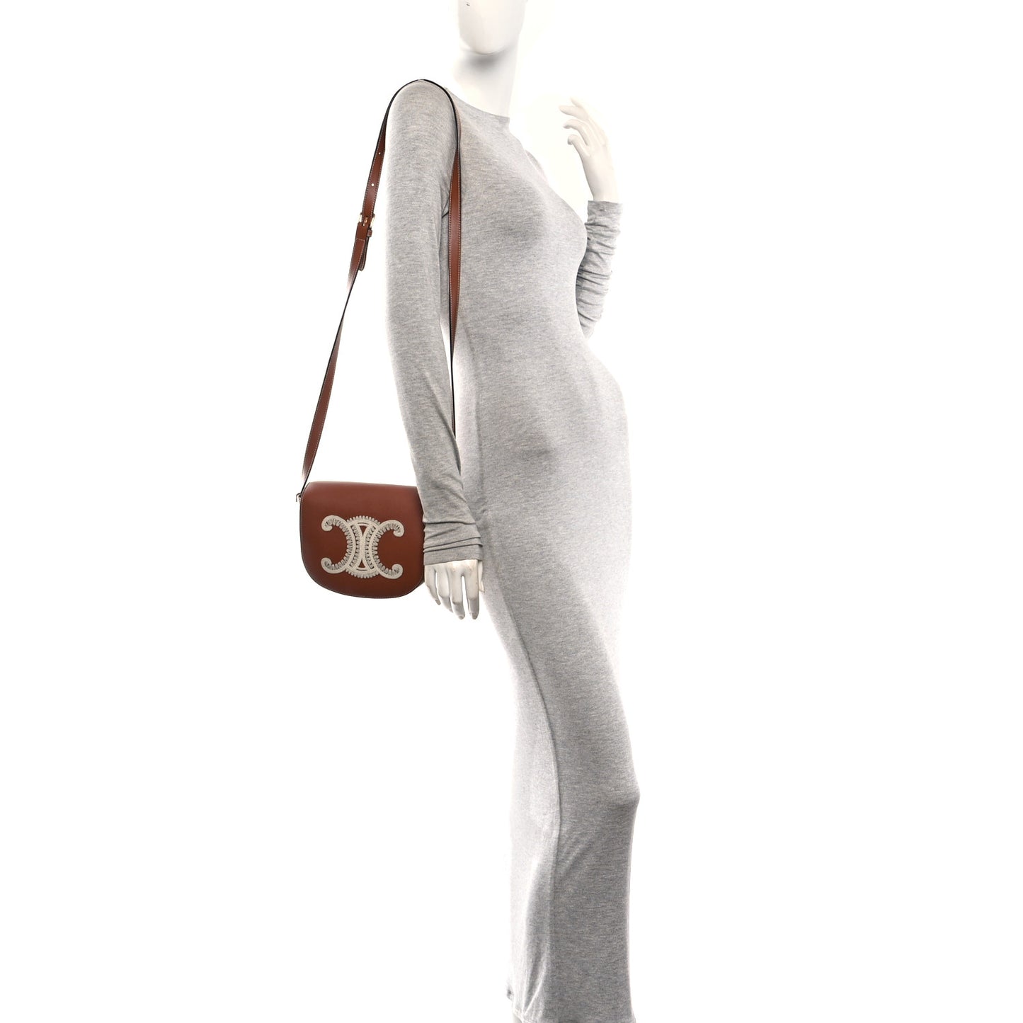 Smooth Calfskin Cuir Triomphe Embroidered Folco Crossbody Bag Tan