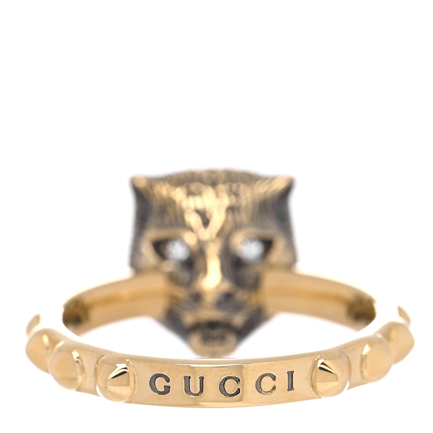 Gucci 18K Yellow Gold Jade Diamond Le Marché Des Merveilles Feline Ring 49 5 4 of 8