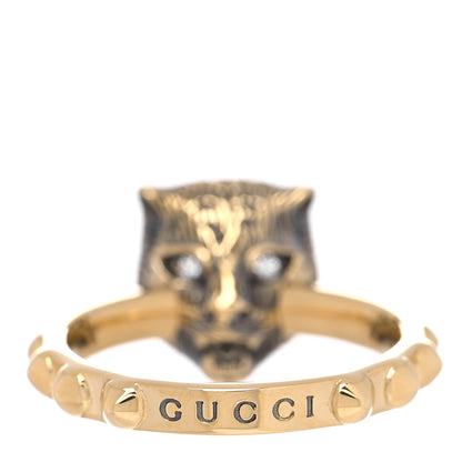 Gucci 18K Yellow Gold Jade Diamond Le Marché Des Merveilles Feline Ring 49 5 4 of 8