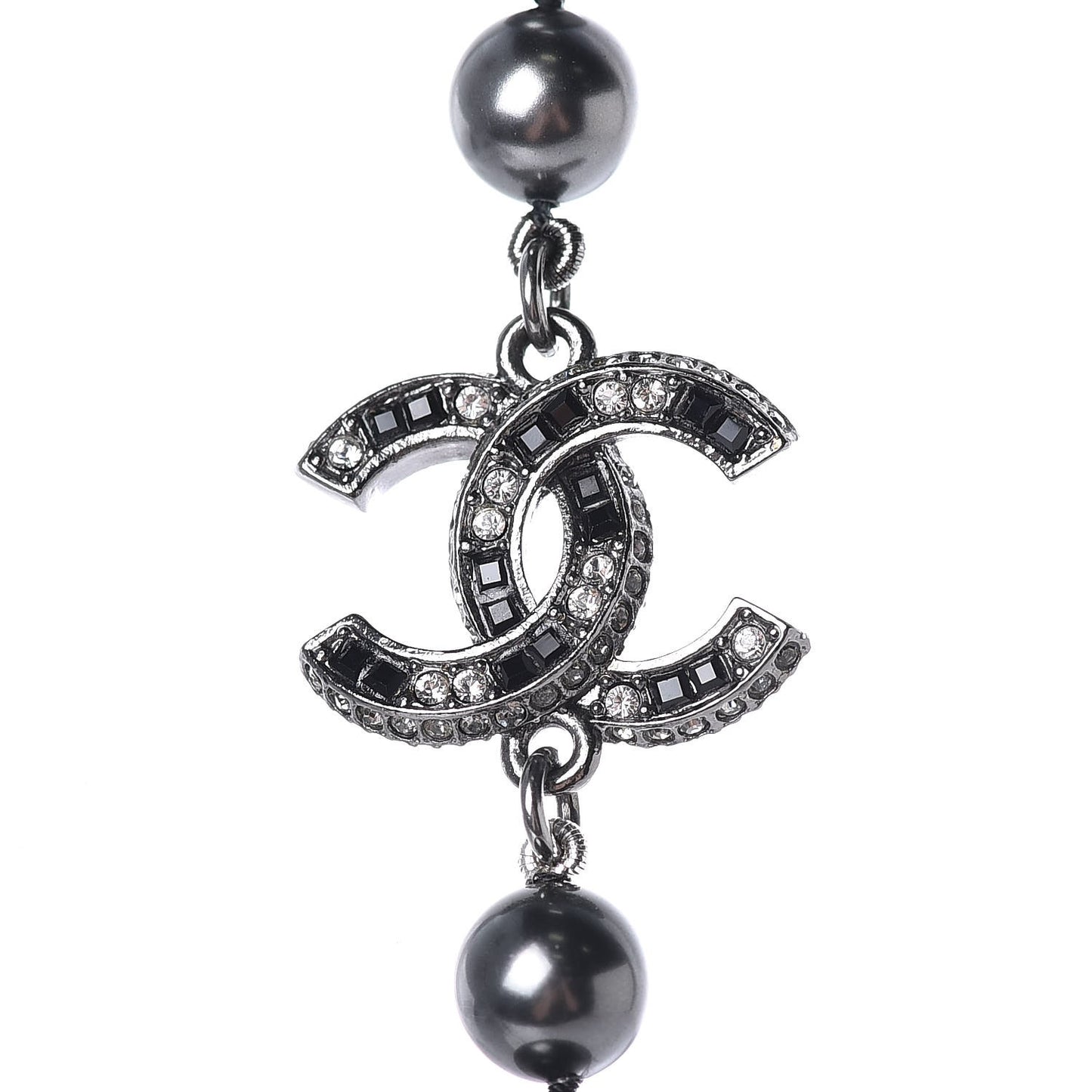 Ruthenium Graduated Bead Crystal CC Long Necklace Black