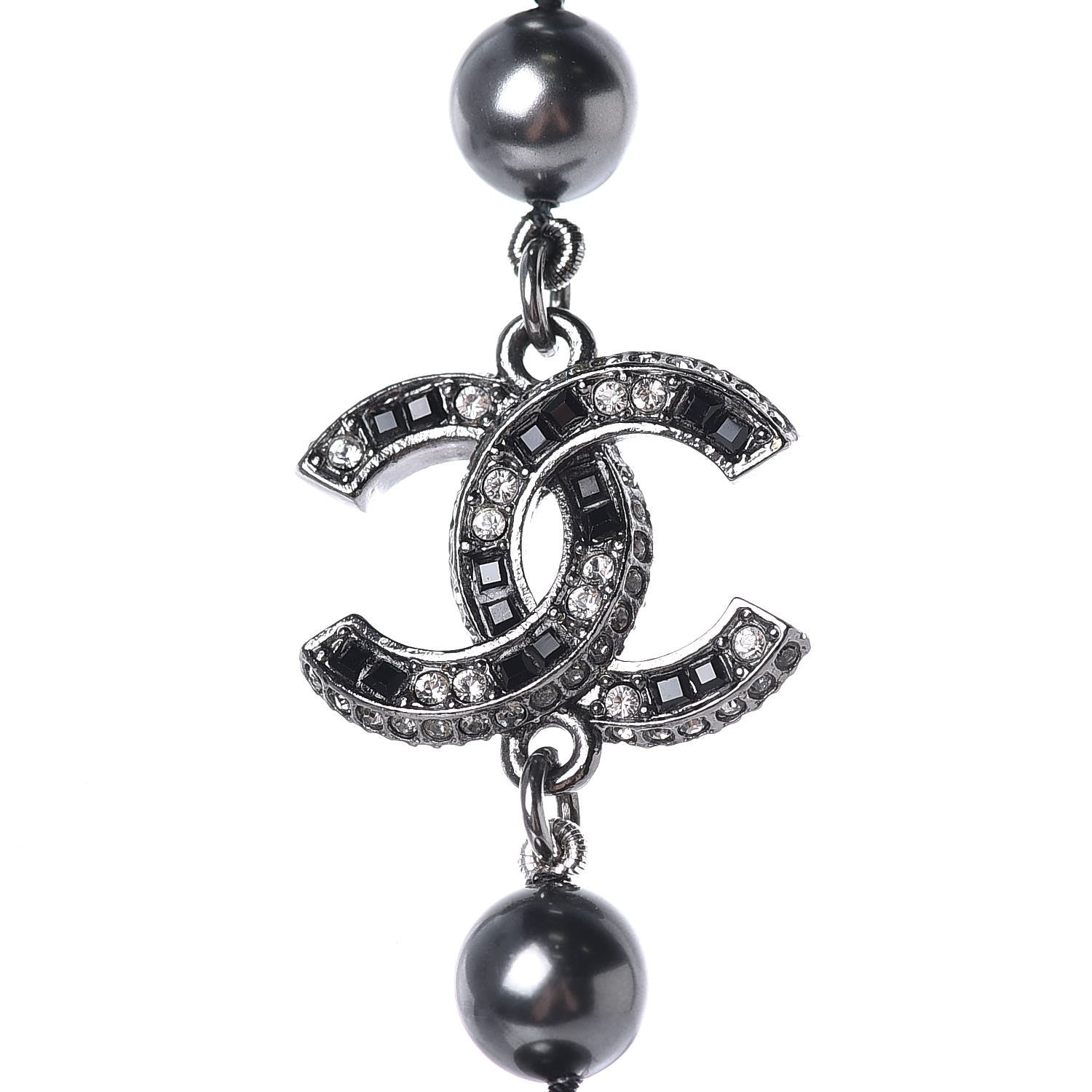 Chanel Ruthenium Graduated Bead Crystal CC Long Necklace Black 4 of 6