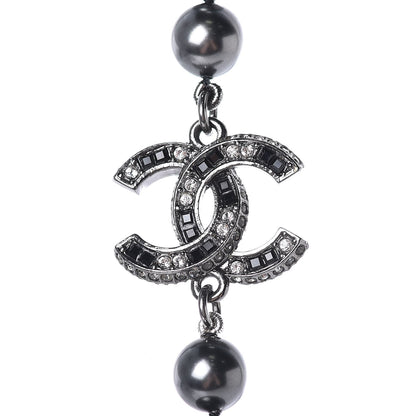 Chanel Ruthenium Graduated Bead Crystal CC Long Necklace Black 4 of 6