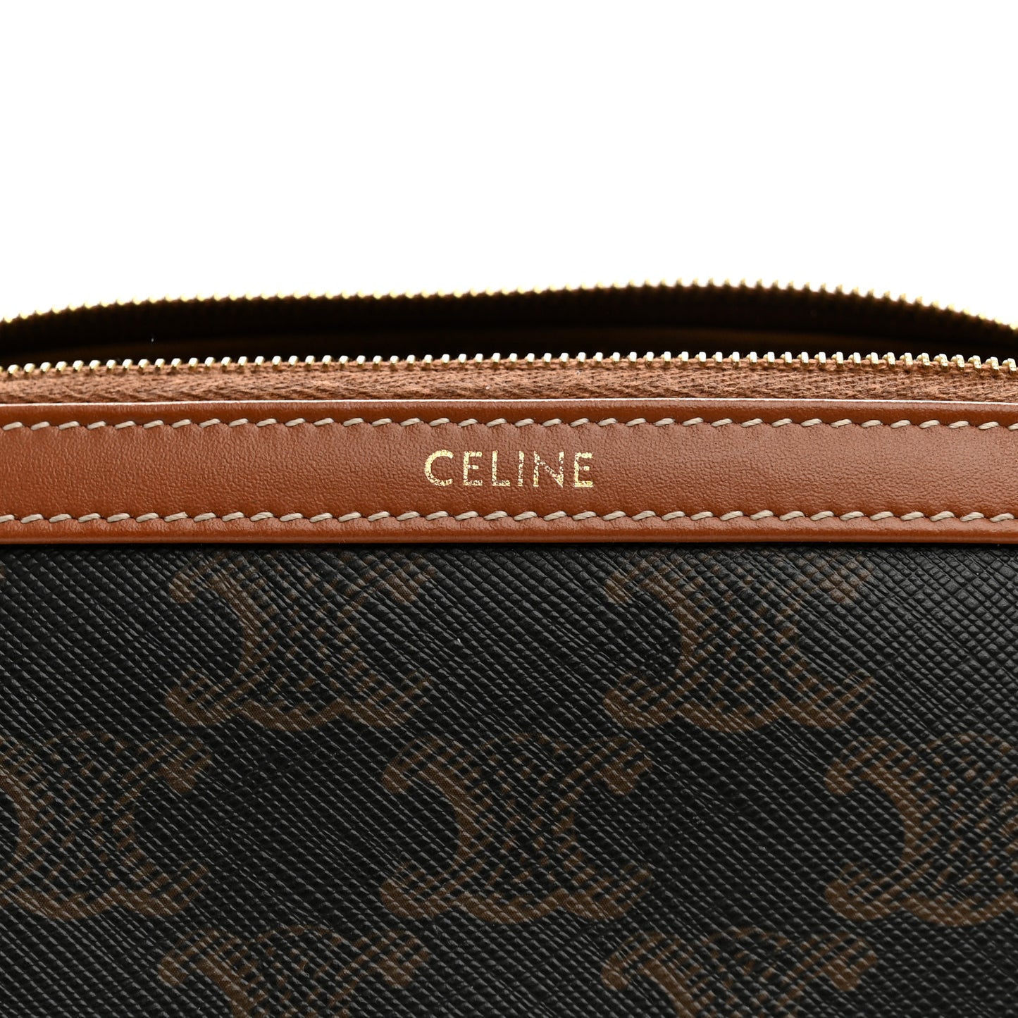Triomphe Canvas Calfskin Small Cosmetic Pouch Tan