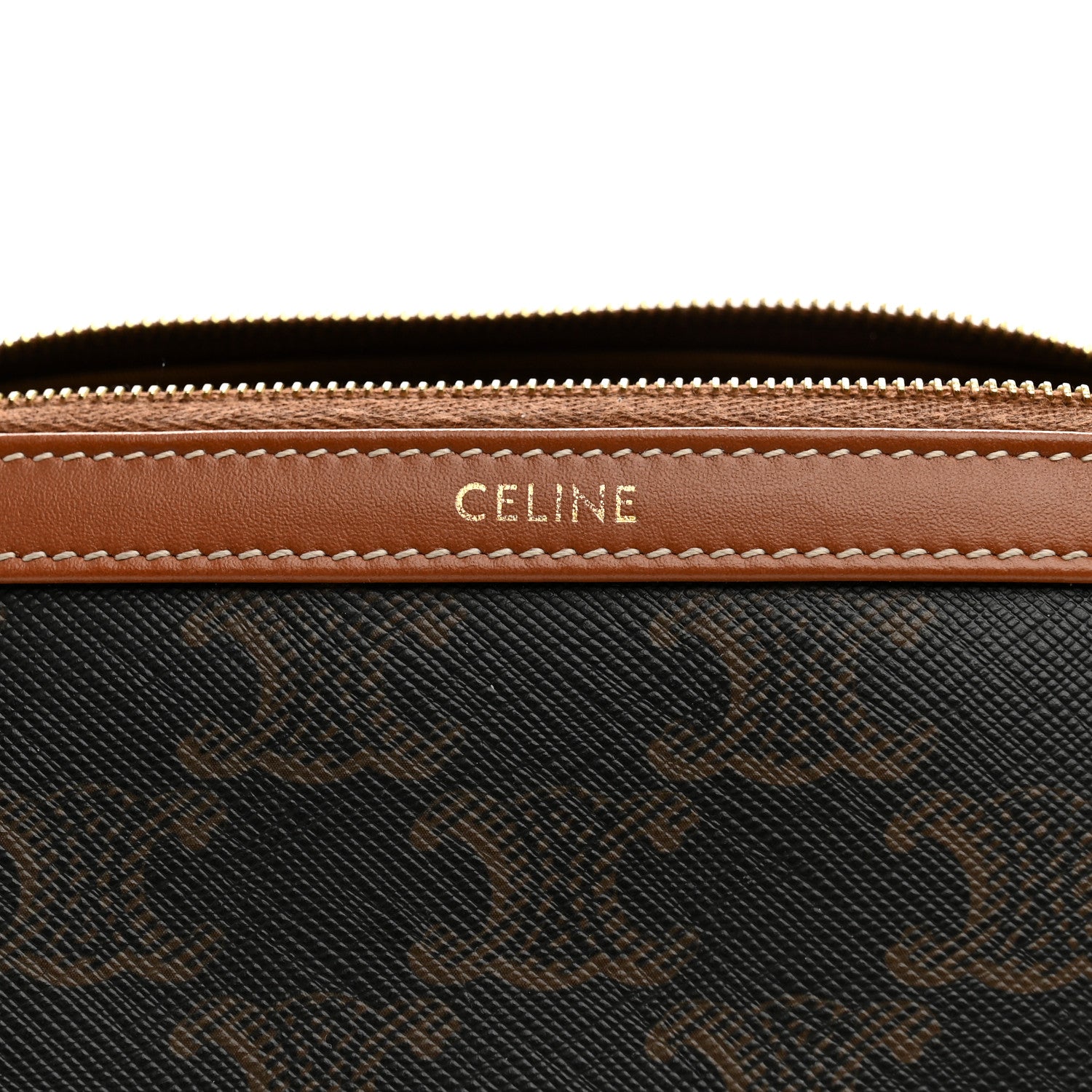 Celine Triomphe Canvas Calfskin Small Cosmetic Pouch Tan 6 of 8
