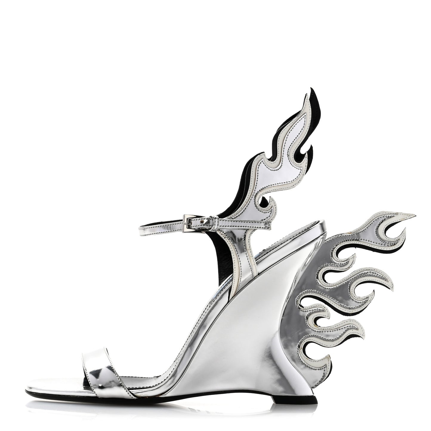 Spazzolato Flame Wedge Sandals 38 Argento
