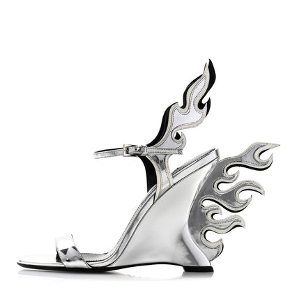 Prada Spazzolato Flame Wedge Sandals 38 Argento 1 of 7
