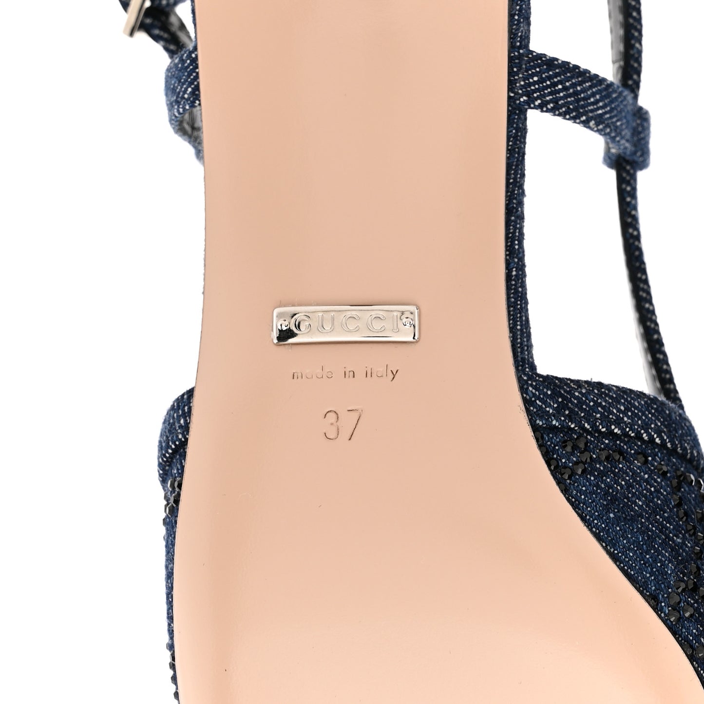 Denim GG Monogram Malaga Kid Crystal Square G 35mm Slingback Pumps 37 Blue