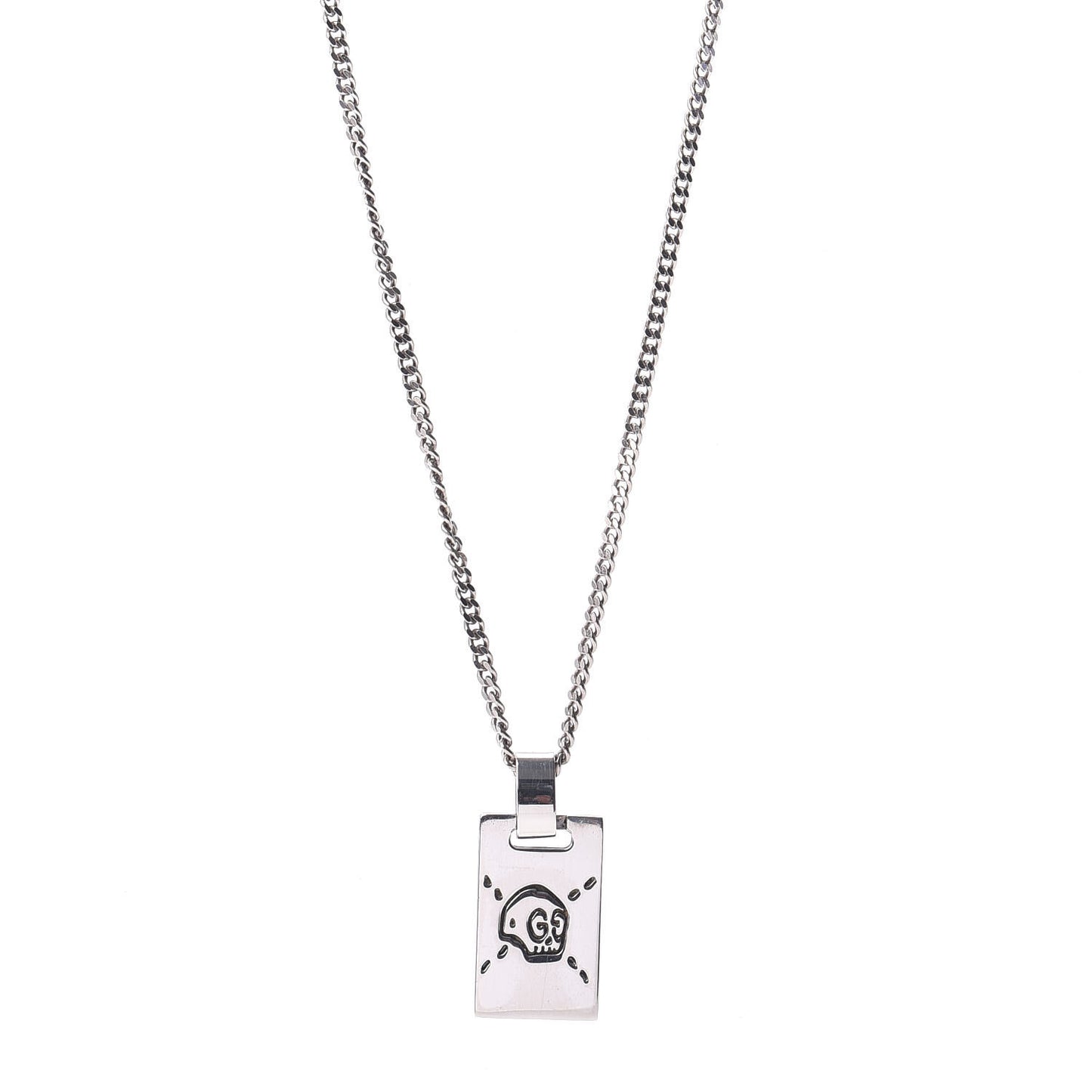 Sterling Silver GucciGhost Hamlet Skull Dog Tag Pendant Necklace