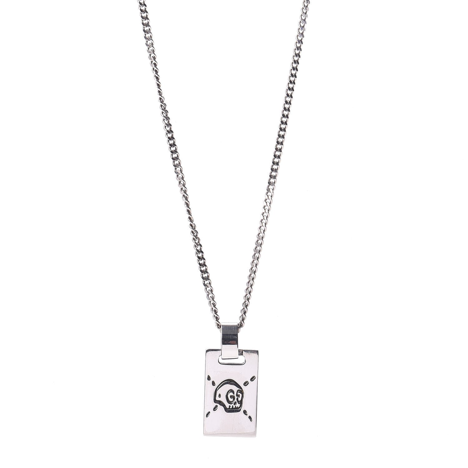 Gucci Sterling Silver GucciGhost Hamlet Skull Dog Tag Pendant Necklace 1 of 4