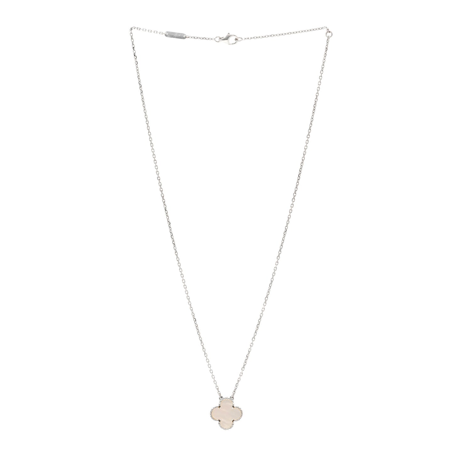 18K White Gold Mother Of Pearl Vintage Alhambra Pendant Necklace