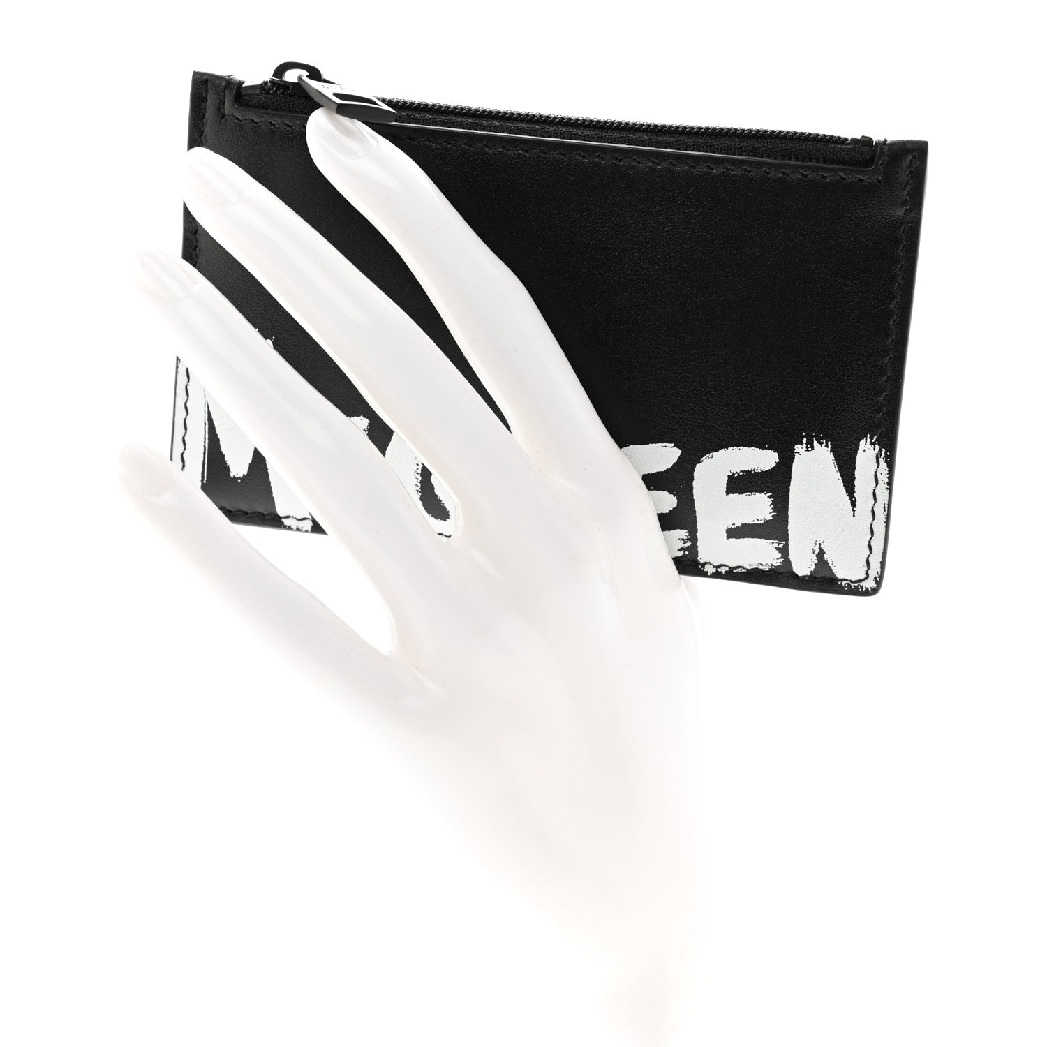 Alexander McQueen Calfskin Graffiti Card Key Pouch Black White 2 of 7