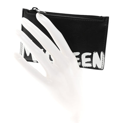 Alexander McQueen Calfskin Graffiti Card Key Pouch Black White 2 of 7