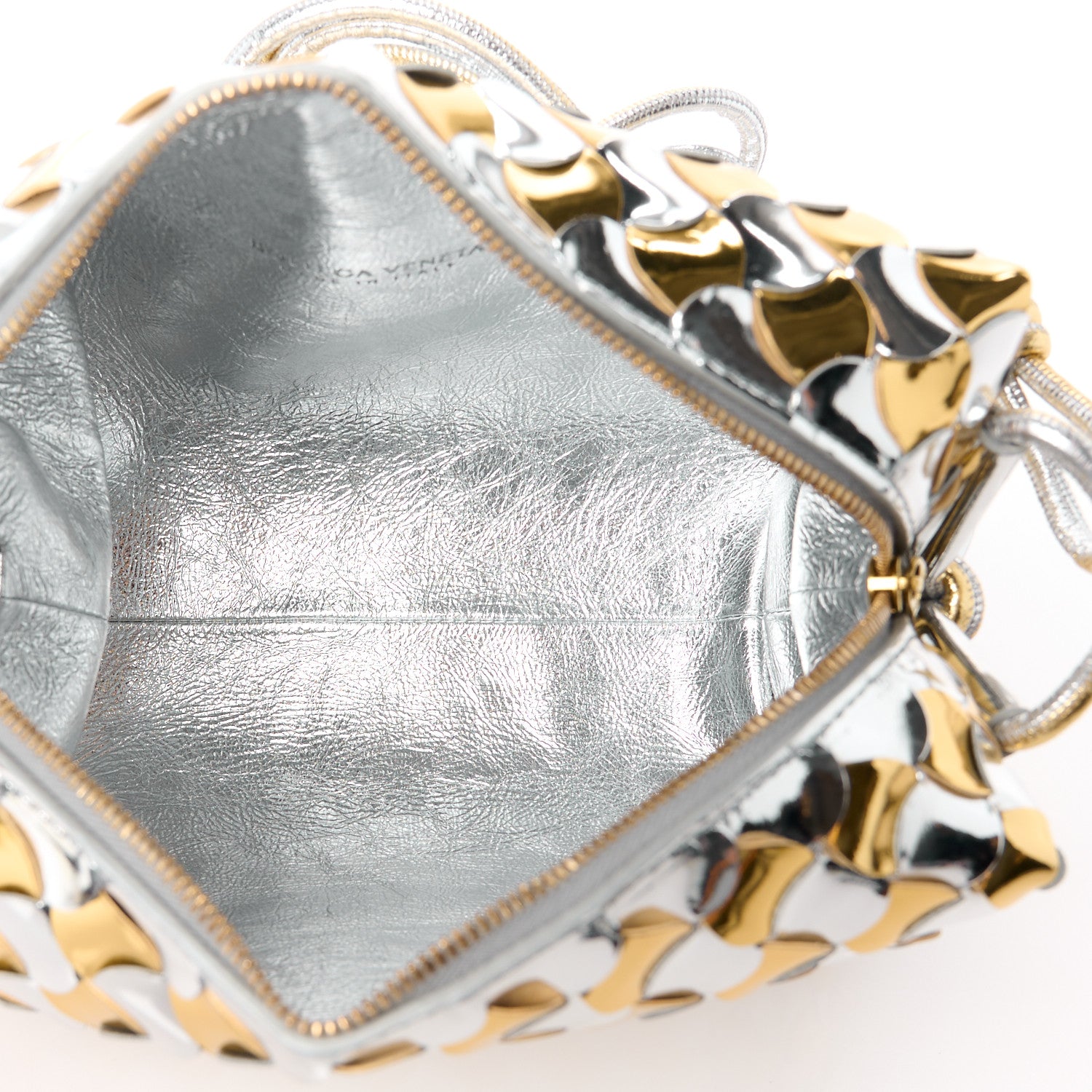 Bottega Veneta Metallic Lambskin Intrecciato Knot Small Loop Camera Bag Silver Gold 5 of 10