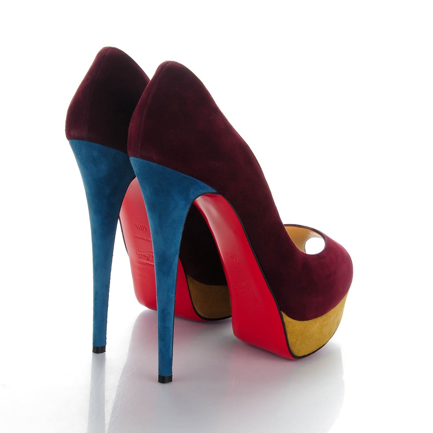Sued Lady Peep 150 Pumps 40.5 Maroon Turquoise Olive