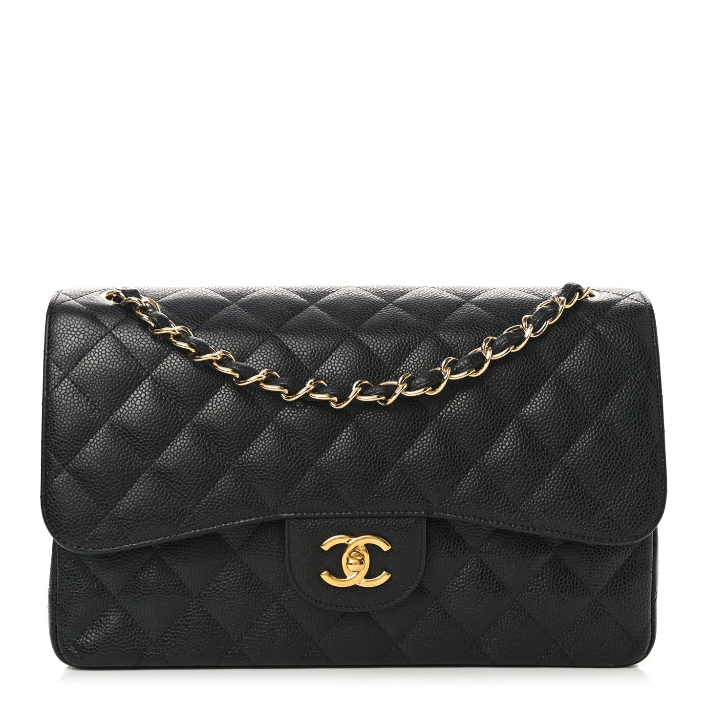 Caviar Quilted Jumbo Double Flap Black