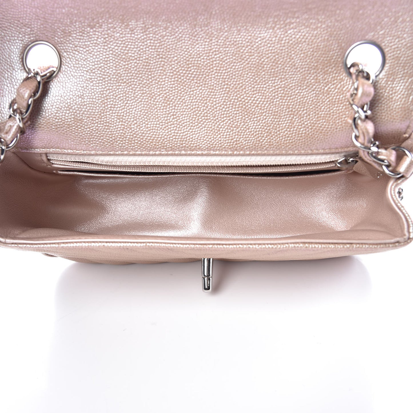 Iridescent Caviar Chevron Quilted Mini Rectangular Flap Light Gold