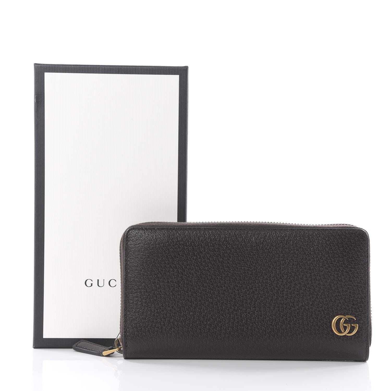 Gucci Dollar Calfskin Boar Effect GG Marmont Zip Around Wallet Dark Cocoa 7 of 7
