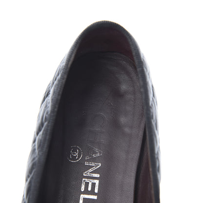 Chanel Aged Calfskin Quilted CC Cap Toe Ballerina Flats 37.5 Black 10 of 13