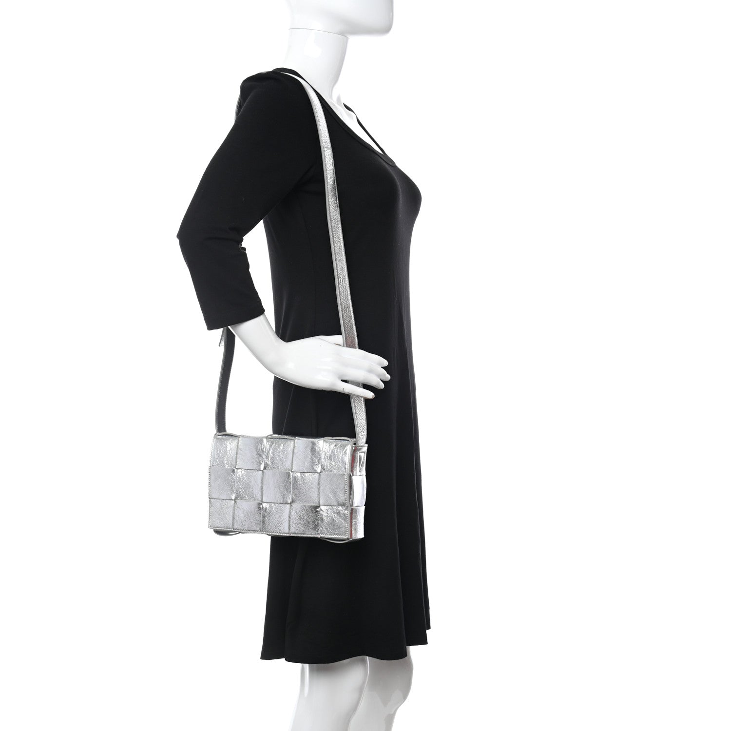 Bottega Veneta Metallic Lambskin Maxi Intrecciato Cassette Crossbody Bag Silver 2 of 9