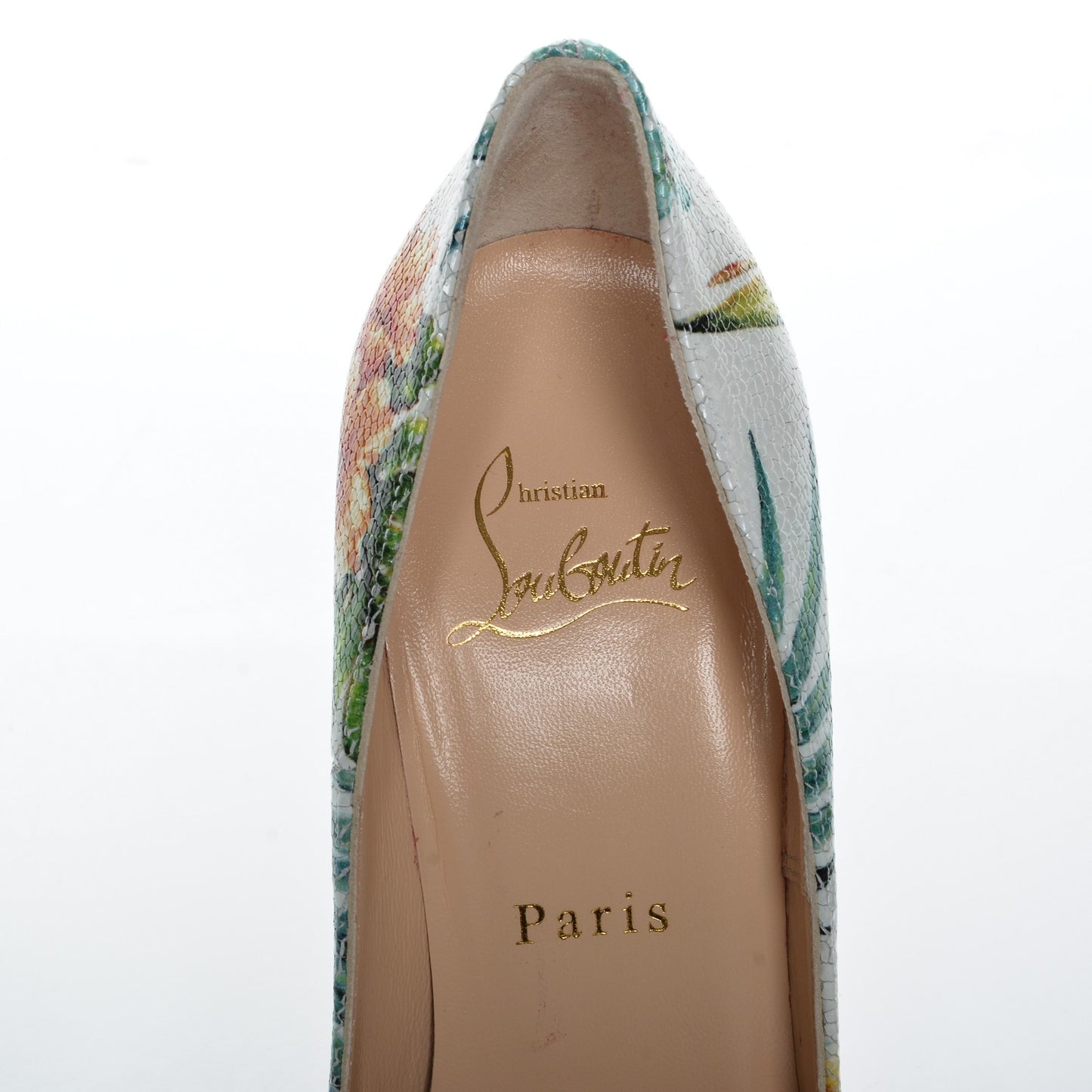 Crackled Calfskin Hawaiian Print So Kate 120 Pumps 36.5 White