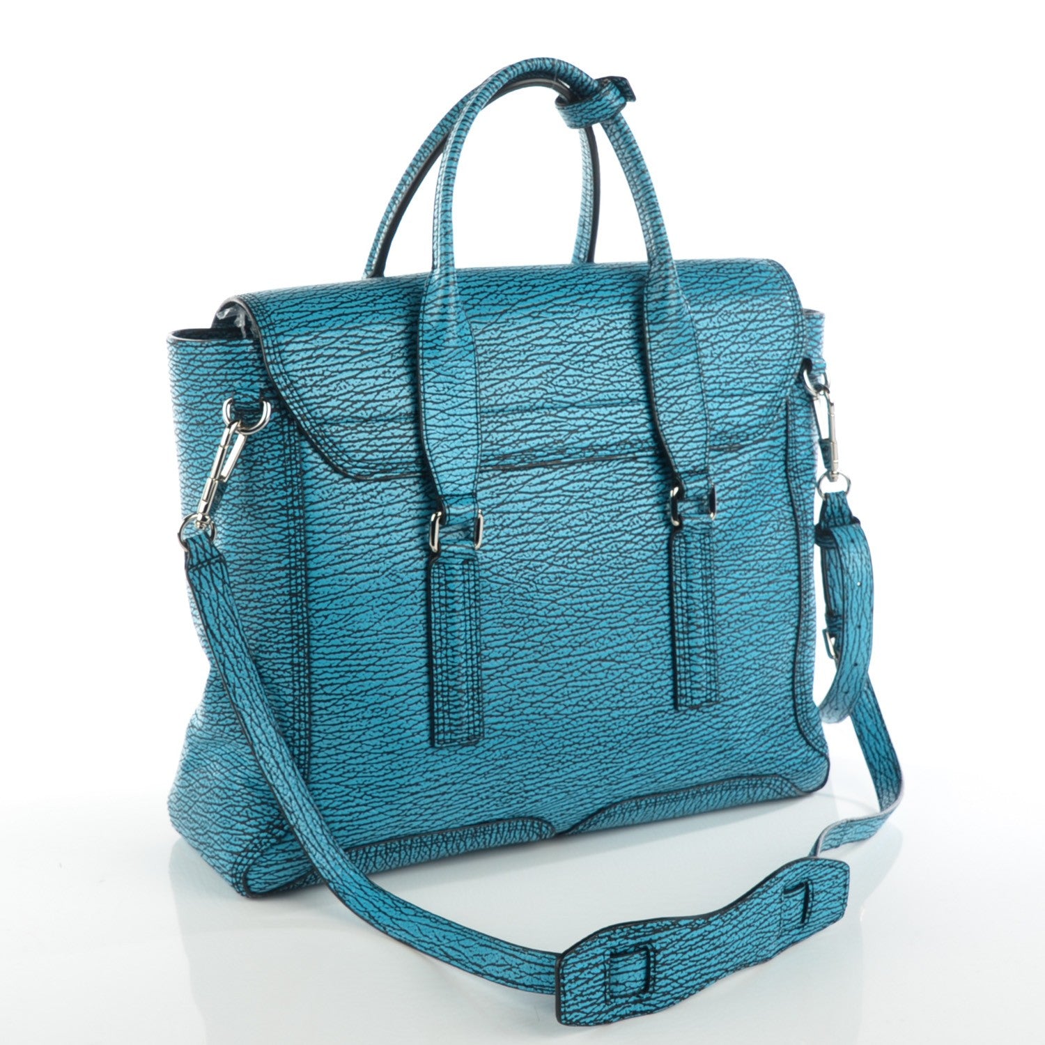 3.1 Phillip Lim 3.1 Textured Calfskin Large Pashli Satchel Turquoise Black 3 of 8