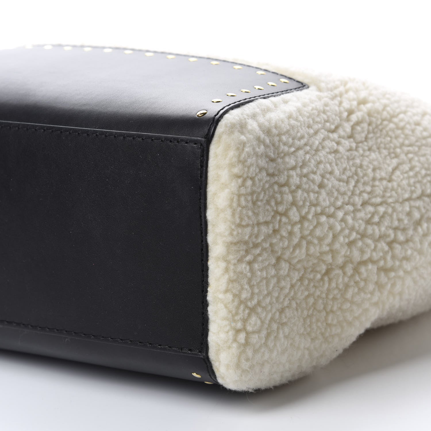 Stella McCartney Eco Alter Nappa Shearling Popper Bucket Bag Black White 7 of 11
