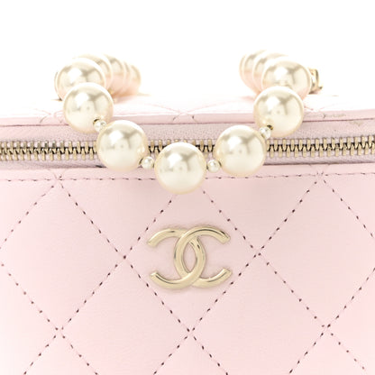 Chanel Lambskin Quilted Mini Vanity Case With Pearl Chain Light Pink 8 of 10