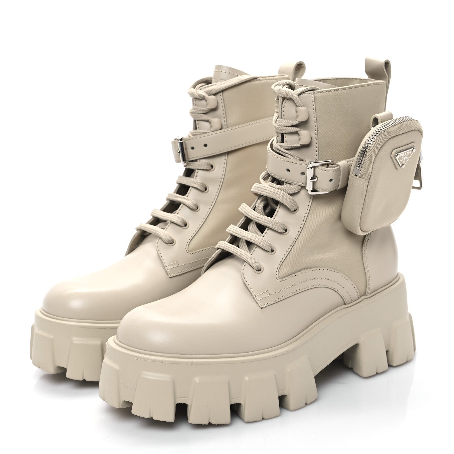 Prada Spazzolato Rois Re-Nylon Metal Triangle Logo Monolith Pouch Pocket 55mm Boots 38 Deserto 3 of 8
