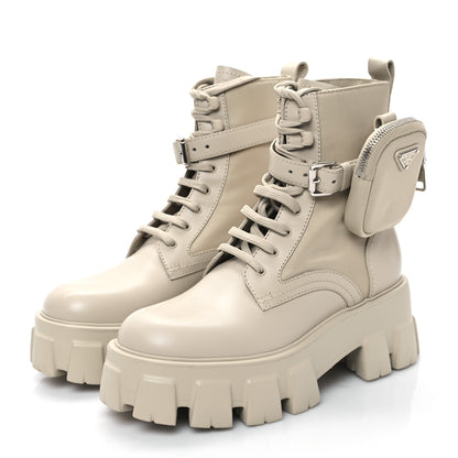 Prada Spazzolato Rois Re-Nylon Metal Triangle Logo Monolith Pouch Pocket 55mm Boots 38 Deserto 3 of 8