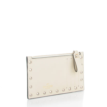 Valentino Garavani Vitello Rockstud Coin Case Card Holder Ivory 3 of 7