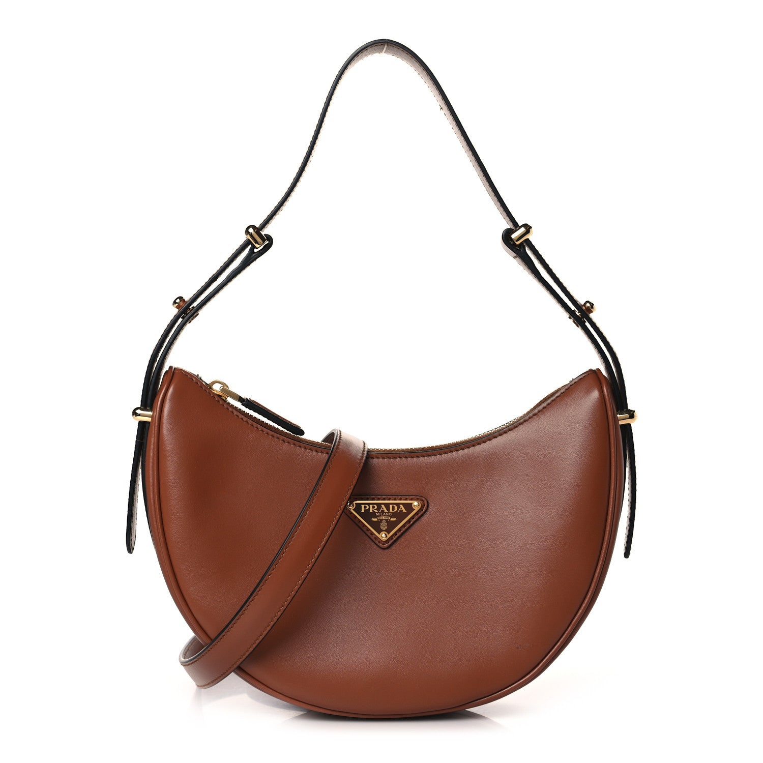 Prada Soft Calfskin Arque Shoulder Bag Cognac 1 of 7
