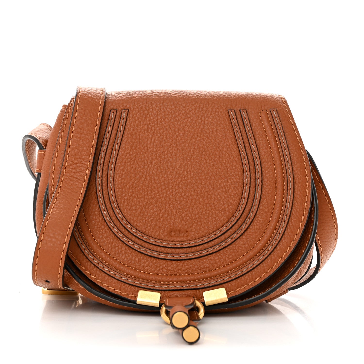 Chloe Calfskin Mini Marcie Round Crossbody Bag Tan 1 of 10
