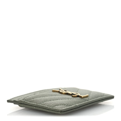 Saint Laurent Grain De Poudre Matelasse Chevron Monogram Credit Card Case Light Sage 4 of 9