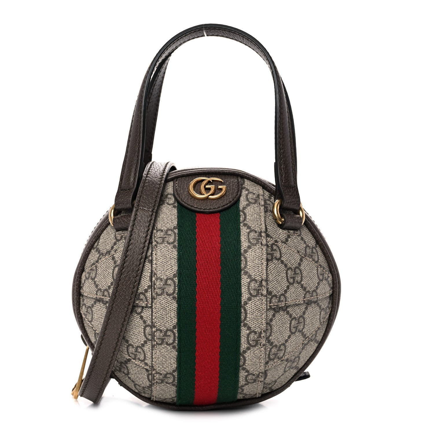 Gucci GG Supreme Monogram Textured Dollar Calfskin Web Mini Ophidia Basketball Shaped Shoulder Bag Beige Ebony New Acero 1 of 12