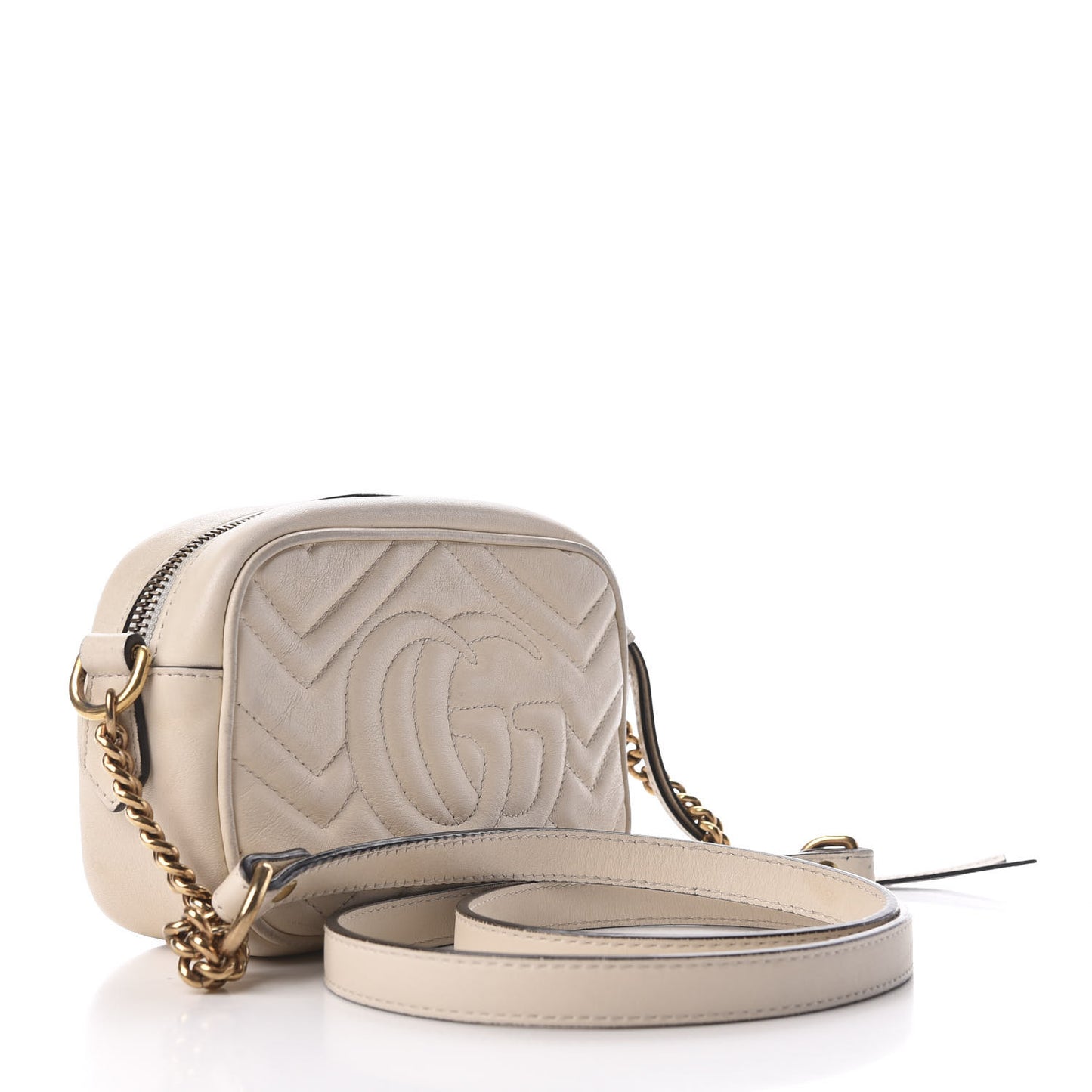 Calfskin Matelasse Mini GG Marmont Chain Shoulder Bag White