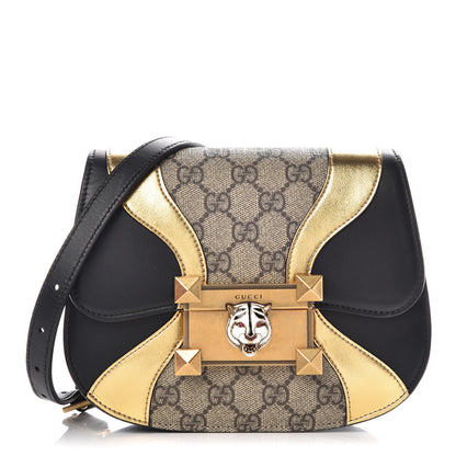 Gucci GG Supreme Monogram Small Osiride Shoulder Bag Black Gold 1 of 9