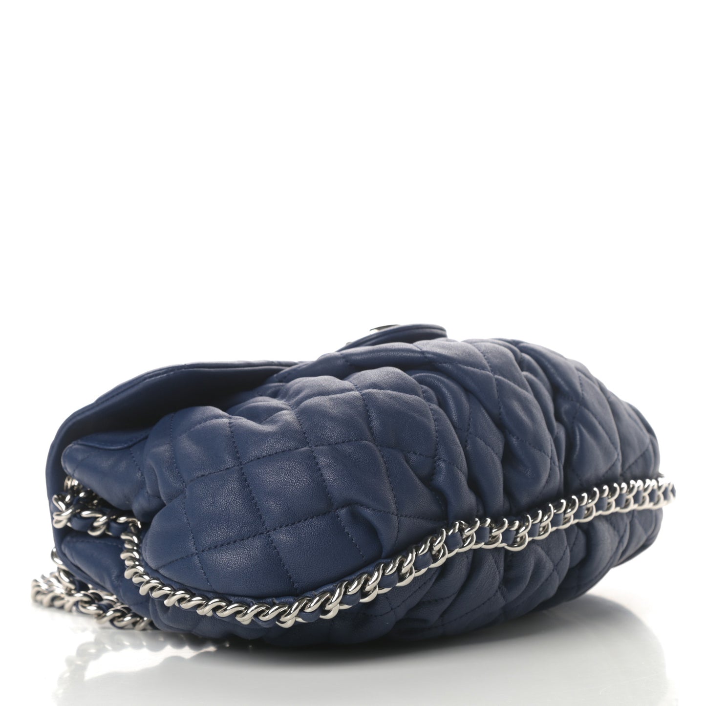 Washed Lambskin Quilted Medium Chain Around Flap Blue