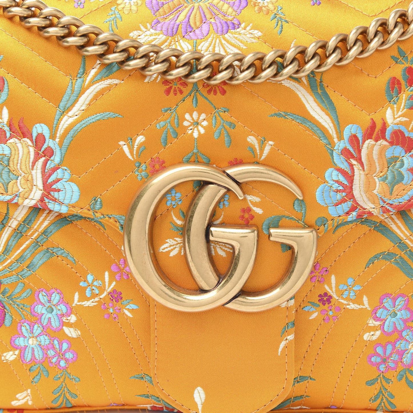 Jacquard Matelasse Floral Medium GG Marmont Shoulder Bag Yellow