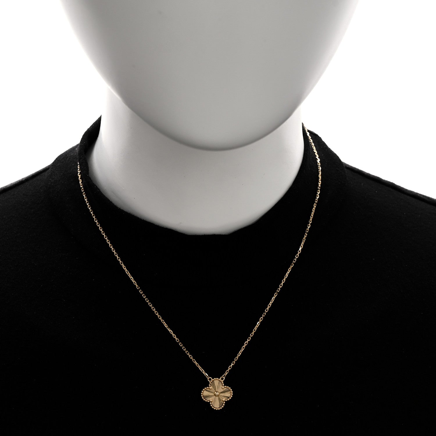 Van Cleef & Arpels 18K Yellow Gold Guilloche Vintage Alhambra Pendant Necklace 2 of 6