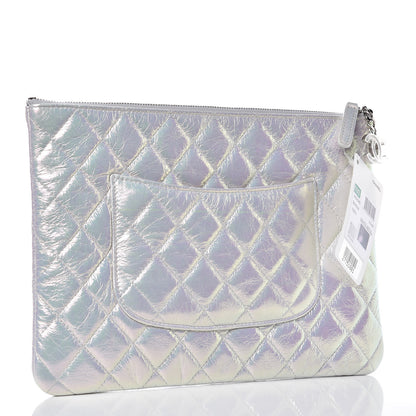 Chanel Iridescent Crumpled Calfskin CC Ripples Medium Cosmetic Case White 3 of 9